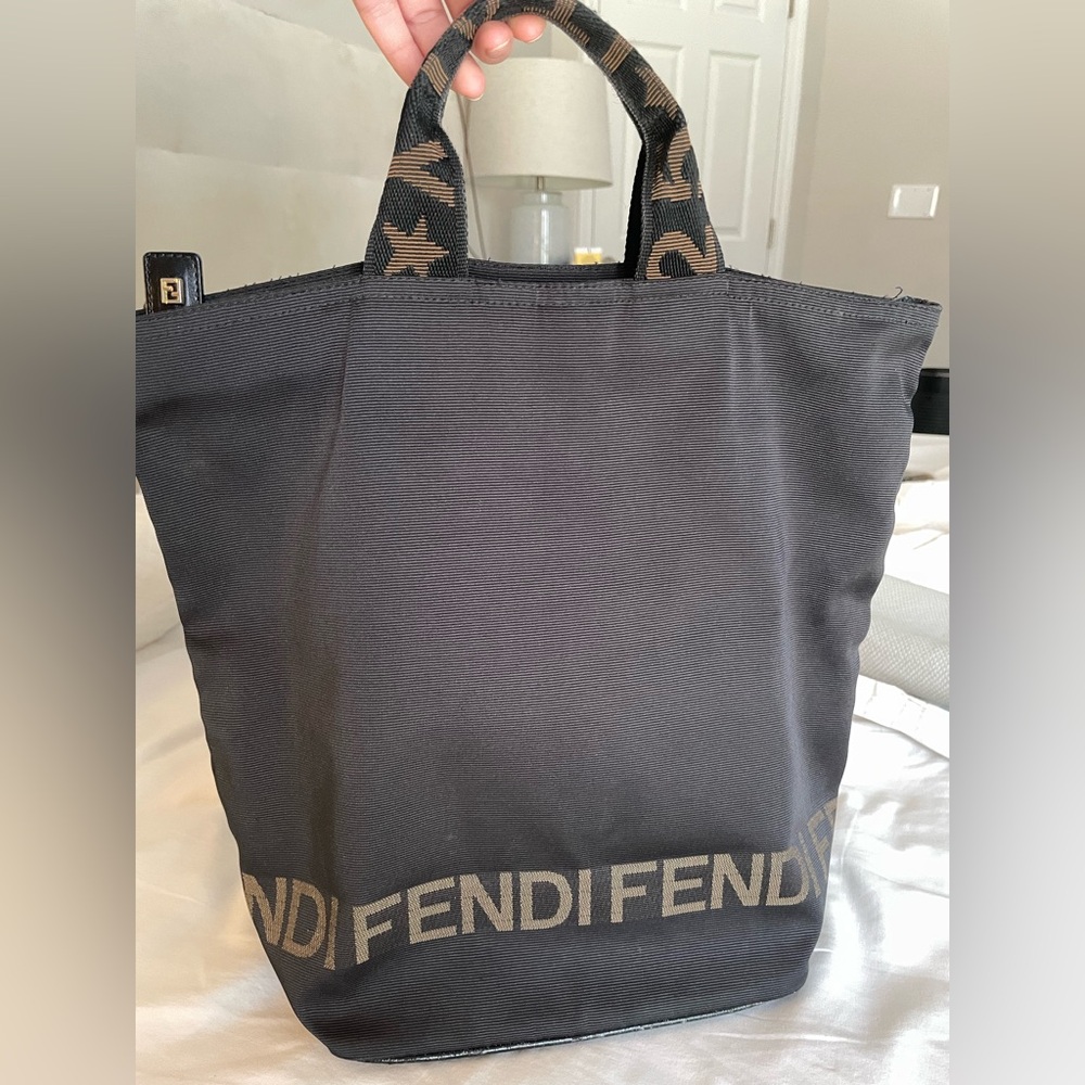 $570 msrp Fendi black canvas long Tote